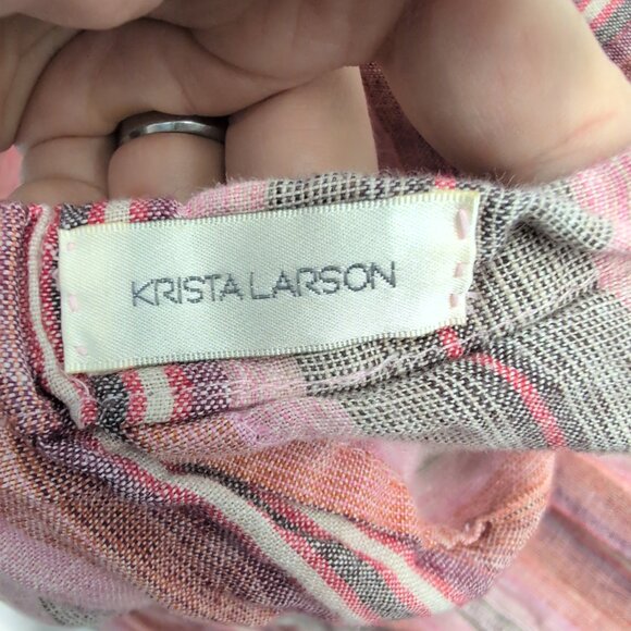 Krista Larson Boho Tiered Striped Cotton Midi Skirt S Pink Gray - Picture 4 of 9